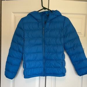 Uniqlo Blue Puffer Jacket with Hood and Quilted Design